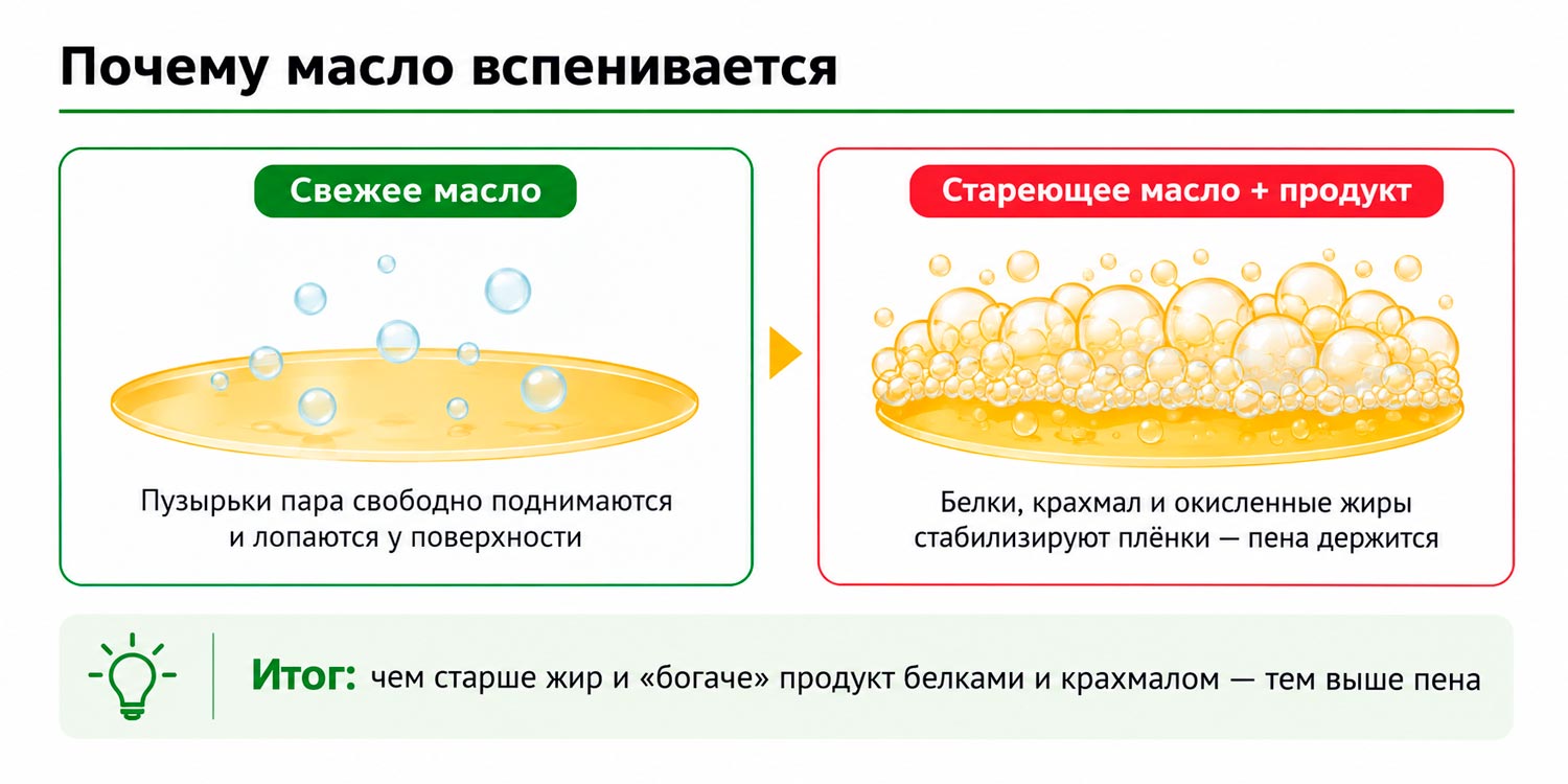 Почему масло во фритюре вспенивается